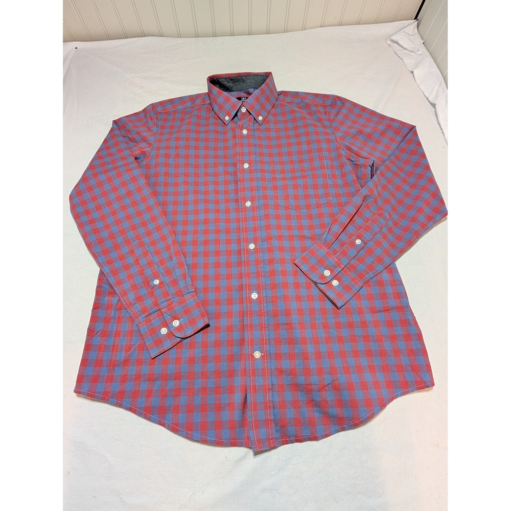 George Mens Red Blue Gingham Check Button Down Shirt M 38-40 GM28Y047